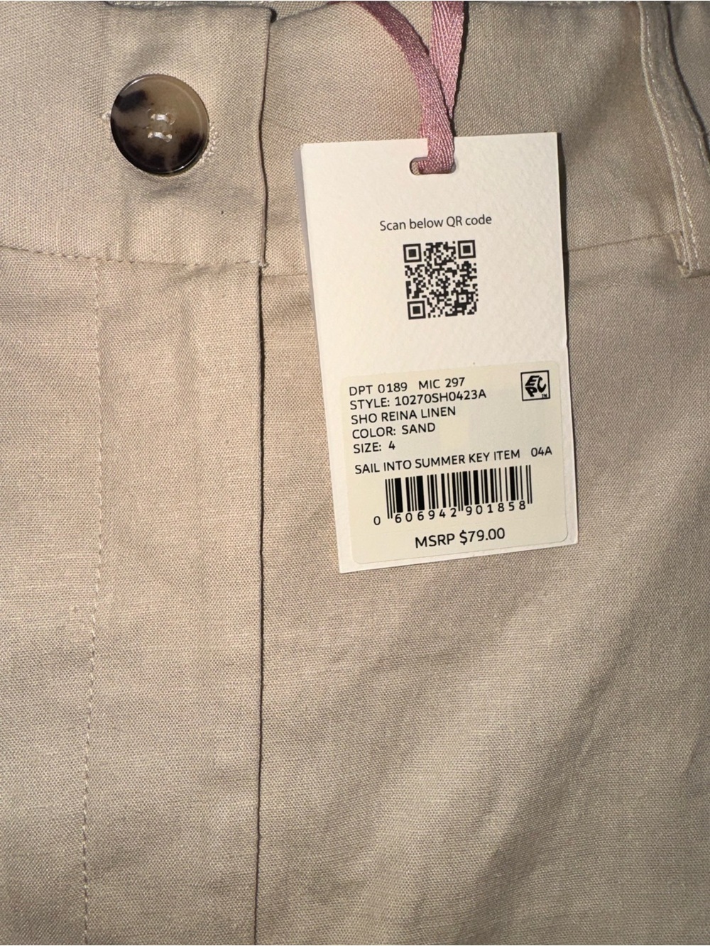 NWT Alex Marie High-Waist Pleated Shorts in Beige Linen Size 4 - Picture 3 of 3